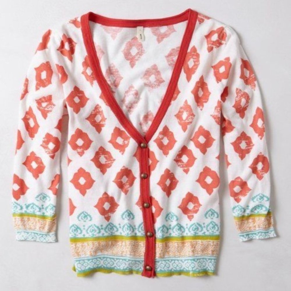 Anthropologie MOTH Button Up Cardigan IKAT bordered Karnali Size Small